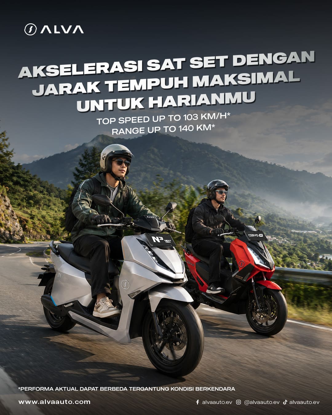 Sepeda Listrik Model Motor ALVA CERVO untuk Harian dengan Torsi 53,5 Nm